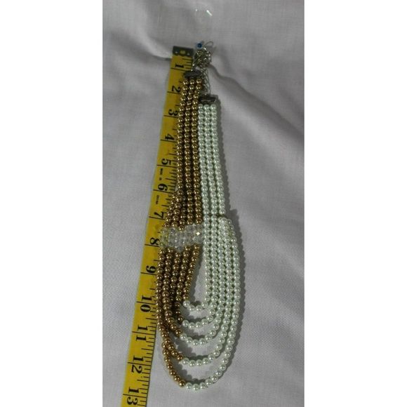 Vintage Crystal‎ & Glass Beaded Collar Necklace Layered Multi Strand Silver Tone - Picture 3 of 5